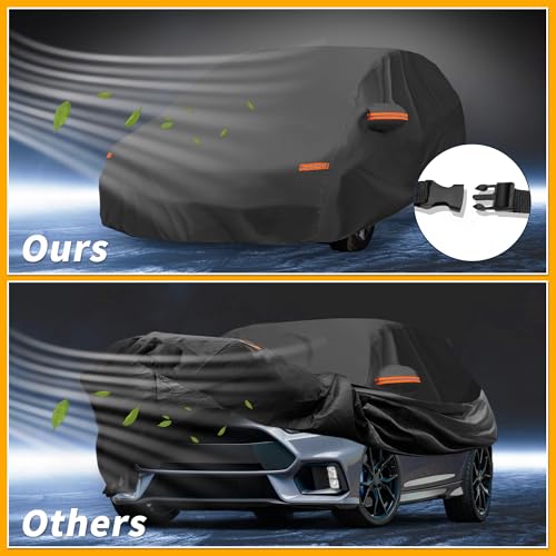 Image of All-Weather Waterproof Car Cover - UV-Resistant Outdoor Full Exterior Protection for Ford Focus Hatchback Aluminum Film Black with Right Side Zipper