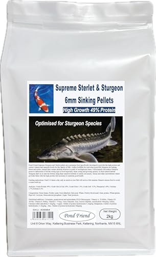 Pond Friend Supreme Sturgeon Pellets 6mm 2kg - 49% High Protein Sinking Growth Food For Bottom Feeding Pond Fish