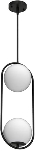 Miniatura 4 de Lámpara de araña moderna de globo de 2 luces, lámpara colgante de mediados de siglo, color negro mate, lámpara colgante de techo con pantalla de