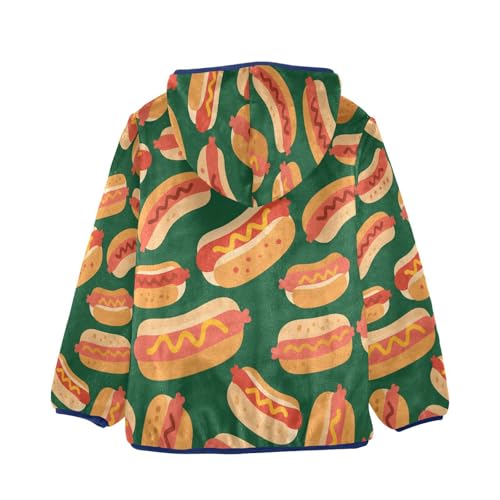 Hotdog Pattern on Green Background Toddler Fleece Jacket Girl Boys Hooded Fleece Jacket Coat Warm2