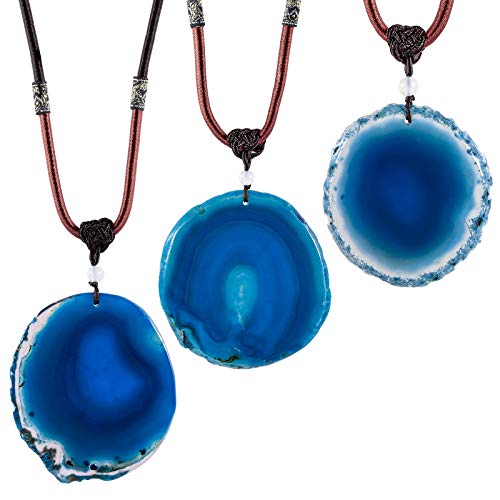 SUNYIK Natural Agate Slice Stone Pendant with Chain for Women, Healing Crystal Necklace for Men, Adjustable 17"-29" Strand3