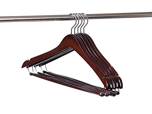 Quality Hangers 10 Wooden Curved Hangers Beautiful Sturdy Suit Coat Hangers With Locking Bar Chrome Hooks (10) #TOP2