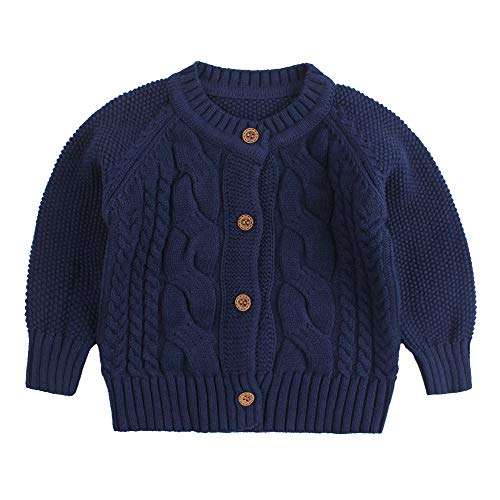 Twist Baby Boys Sweater Cotton Long Sleeve Cardigan for Boys Infant Toddler Sweaters Autumn Winter (Navy, XS)