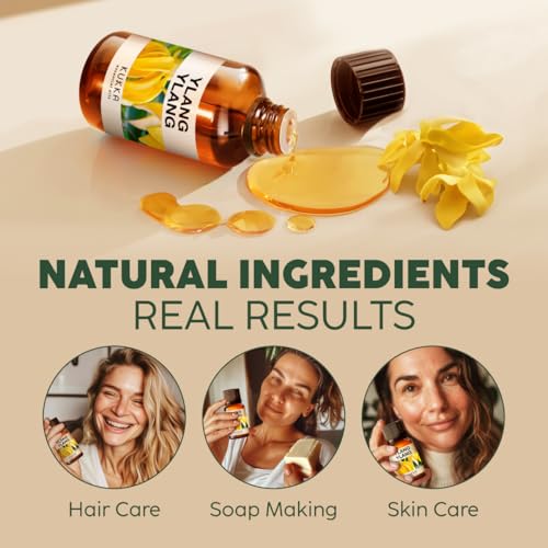Image of 100% Pure Ylang Ylang Oil - 0.34 Fl Oz Ylang Ylang Essential Oil for Hair, Skin, Diffuser, Aromatherapy & DIY Soap Making Scent