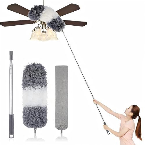 Staubwedel Teleskop Waschbar Mikrofaser Duster Lang Ausziehbar Bis 254cm,3 Stück Staubwedel Lang Ausziehbar,Staubmagnet Verbiegbare Staubfänger Spinnenwebenentferner für hohe Decken Deckenventilator