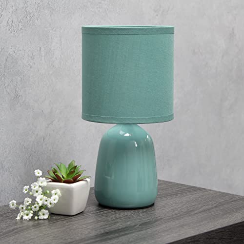 Simple Designs LT1134-SEA 10.04 Inch Tall Traditional Ceramic Thimble Base Bedside Table Desk Lamp W Matching Fabric Shade thumb #11