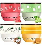 4 PCS Bee Lip Balm Honey Pot, Honey Watermelon Apple Coconut Lip Balm Sleeping Lip Mask Overnight...