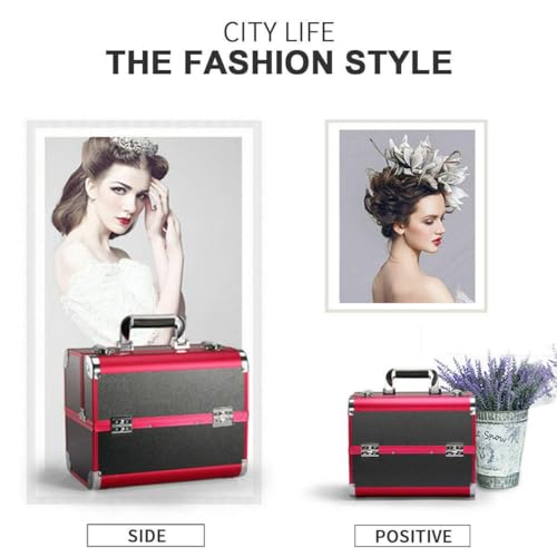 Image of Adson Professional Makeup Box Cosmetics Case Jewelry Organiser Vanity Make Up Storage Box Beauty Train Case Lockable with Keys (Black & Pink) 32x21x26cm