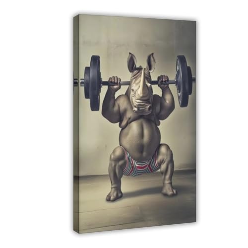 NFFBGFD Stampa su tela con stampa di rinoceronte che solleva pesi, divertente, decorazione per la camera da letto, idea regalo, 50 x 75 cm