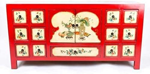 Fine Asianliving Credenza Cinese Fiori Dipinti a Mano Rossa L157xP45xA80cm Armadio Cinese