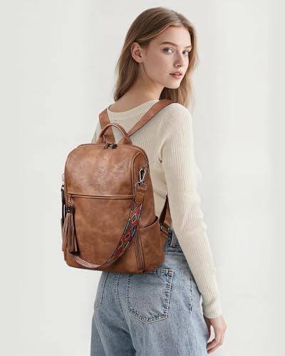 Image of FADEON Leather Backpack Purse for Women Designer Travel Backpack Purses PU Fashion Ladies Shoulder Bag with Tassel