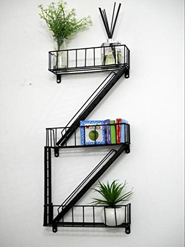 HomeZone® Novelty New York City Fire Escape Floating Bathroom Wall Shelving Unit Modern Black Display Unit Stand Bedroom Storage Unique Home Decor