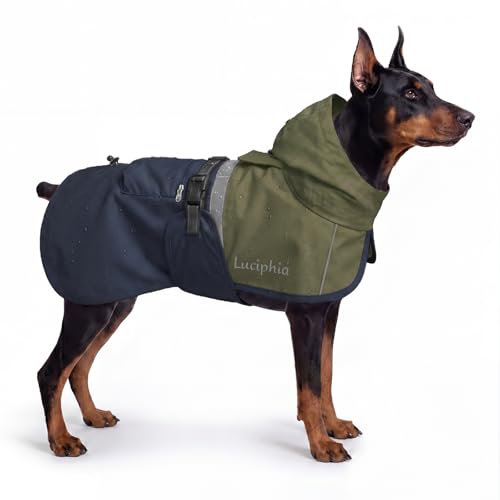 Luciphia Dog Raincoat, Adjustable Hooded Reflective Jacket with Pocket