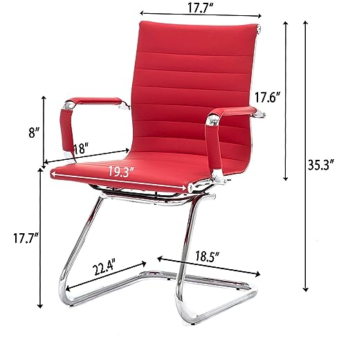 Image of Office Desk Chair Set of 4,No Wheels PU Leather Computer Chairs Mid Back Guest Chairs with Seld Base for School /Reception /Conference /Waiting Room, Burgundy Red