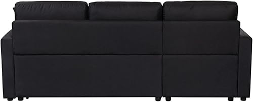 Miniatura 8 de Sofá modular reversible en forma de L de 82 pulgadas con diván de almacenamiento, moderno sofá esquinero de tela de lino de 3 asientos, con cama