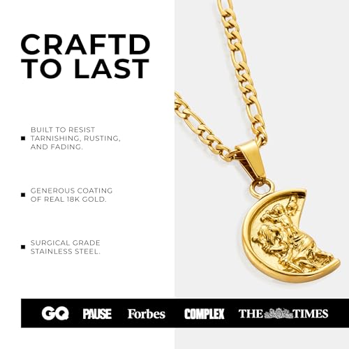 CRAFTD | St. Christopher Pendant Necklace | 20.5" Gold Chain Link with 20MM x 20MM Pendant | Waterproof, Heat & Sweat Resistant | Gifts for Men | Men's Jewelry |4