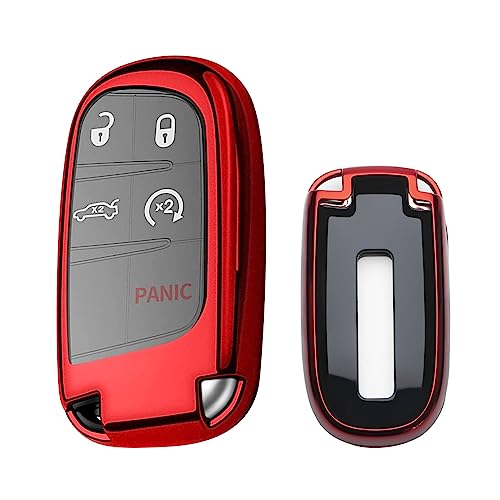 Xotic Tech Red TPU Key Fob Shell Full Cover Case, Compatible with Chrysler 200 300 or Dodge Charger Challenger Dart Durango Journey or Jeep Grand Cherokee Renegade Smart Keyless Entry Key