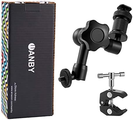 WANBY 7 Inch Articulating Friction Magic Arm & Large Adjustable Super Rod Clamp Pliers Clip with 1/4" and 3/8" Thread for DSLR Camera Rig, LCD Monitor, LED Lights, Flash Light (Arm & Clamp)