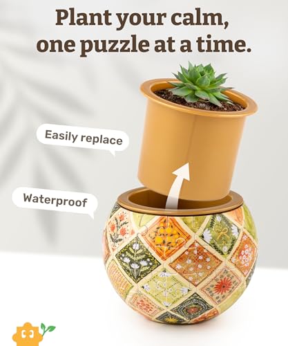 Image of PieceRelax 3D Puzzle Planter 80 Pieces - Daisy Breeze, for Mom, Home Decor Flower Pots for Indoor Cactus, Succulents Pots [K1129]