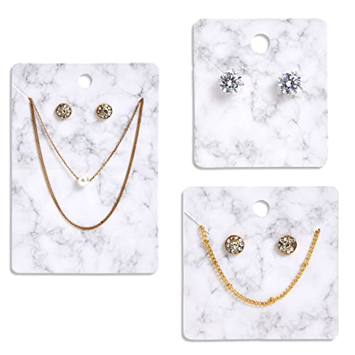 810-Pcs Earring Display Cards With Secure Back, White And Gray Necklace Display Cards For Selling, Hanging Jewelry, Retail, Diy, Marble Design (3 Sizes) Bulk Pack #TOP7