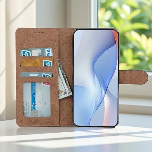 Image of amazon basics Moto Edge 70 5G Flip Cover | Card Pockets Wallet & Stand | Flip Cover for Moto Edge 70 5G (Blue with Beige Strip)