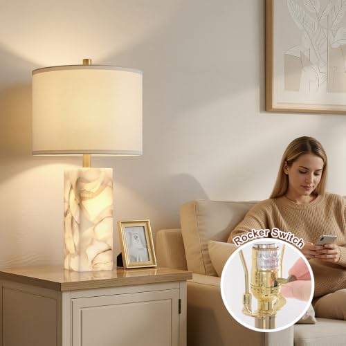 23" Alabaster Table Lamp Set of 2 with Night Light for Living Room - Image 4