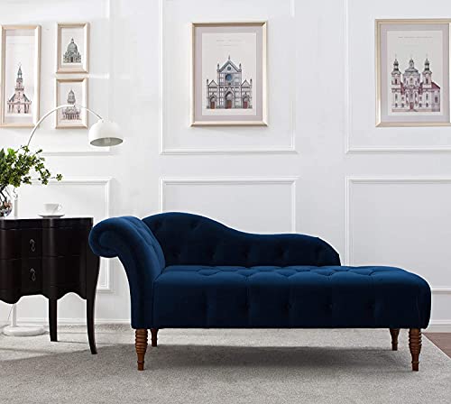 Image of Home Samuel Chaise Lounge Velvet Chaise Luxury Couch (Navy Blue)