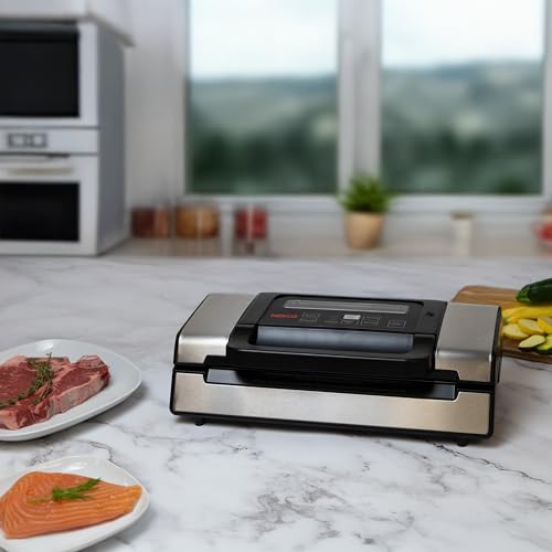 Image of Nesco Deluxe Food VS-12 Vacuum Sealer, 130 Watts, Kit Bags & Viewing Lid, Compact, Silver
