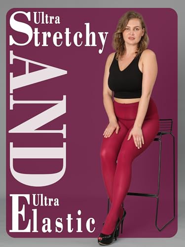 Image of HONENNA Queen Plus Size Tights Semi Opaque Control Top High Waist Stockings Nylons Pantyhose for Women 1X 2X 3X 4X 5X 6X