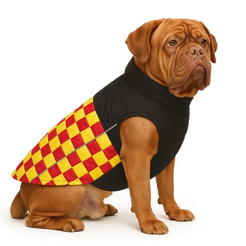The Pets Company Dog Winter Coat Jacket, Clothes, Windproof, Waterproof, Light Weight, Washable, Ultra Warm Thick Fleece Lined Dog Vest for Cold Weather Protection, (Yellow Check, XX-Large - 30 Inch)