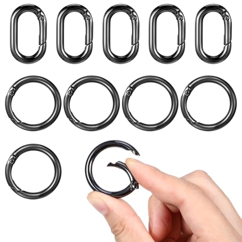 10pcs Small Carabiner Clip Metal Tiny Oval Carabiner Spring O Rings Hooks for Lanyard Keychain Carabiner Clip Set Round Keyring Heavy-Duty Snap Hooks for Wallet Pet Collar Outdoor Camping Hiking