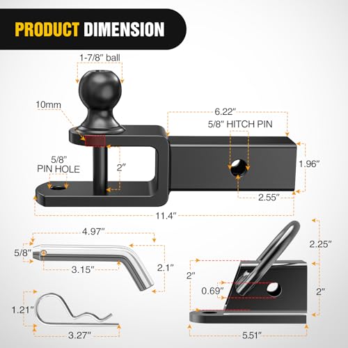 Image of Nilight 3 in 1 ATV UTV Multi Hitch Mount with 2 Inch Receiver 1-7 /8 inch Ball Hitch Rated 2000 LBS Winch Strap Loop Rated 5000 LBS