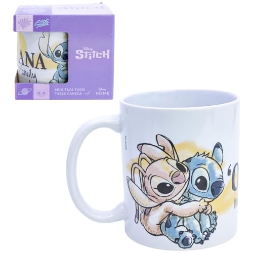 Taza cerámica Stitch y Angel Disney modelo mug tazón desayuno 325ml para niños