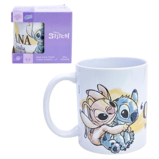 Taza cerámica Stitch y Angel Disney modelo mug tazón desayuno 325ml para niños