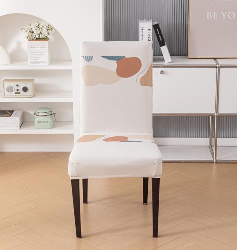 Image of House of Quirk Elastic Chair Cover Stretch Removable Washable Short Dining Chair Cover Protector Seat Slipcover (Pack of 6, Beige Pills)