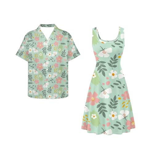 Image of Dreaweet Summer Dresses for Women A-Line Sleeveless Flowy Sun Dresses,Men's Casual Button-Down Shirts,Couple Matching Outfits