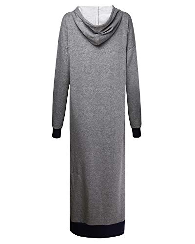 Jacansi Women's Solid Long Sleeve Pullover Sweatshirt Hoodie Dress Long Fall Dresses Grey 2XL