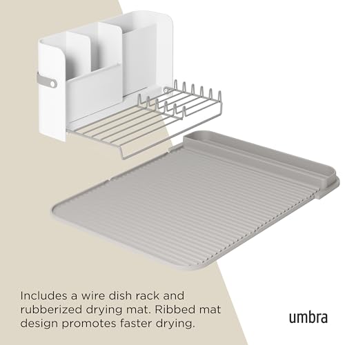 Umbra Compact Expandable Dish Drying Rack for Small Spaces, Utensil and Plate Holder, White/Grey - Image 6