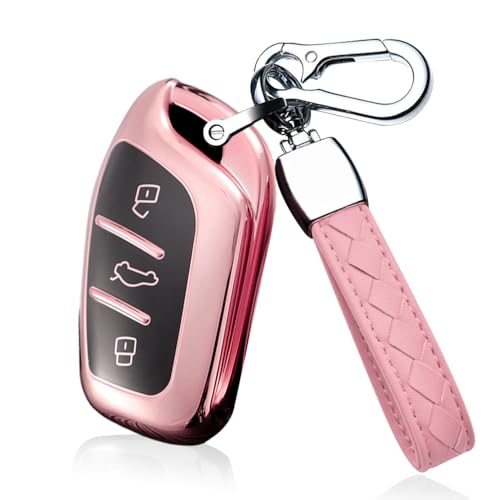 Coque de clé de voiture MG4 ZS EHS Roewe RX5 porte-clés protection télécommande 3 boutons rose