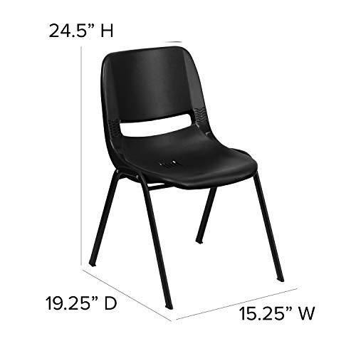 Emma + Oliver Kid's Black Ergonomic Shell Stack Chair - Black Frame And 14" H Seat #TOP3
