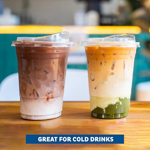 Image of Freshware Clear Plastic Cups with Strawless Sip Lids [100 Cups - 12 oz] Disposable Cup for Iced Coffee, Smoothie, Milkshake, Cold Drinks