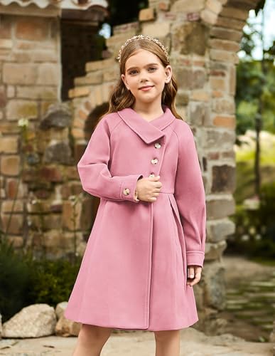 Image of GRACE KARIN Girls Dress Coat Kids Wool Lapel Long Button Jackets Fall Winter Outerwear Peacoat with Pockets 5-12Y