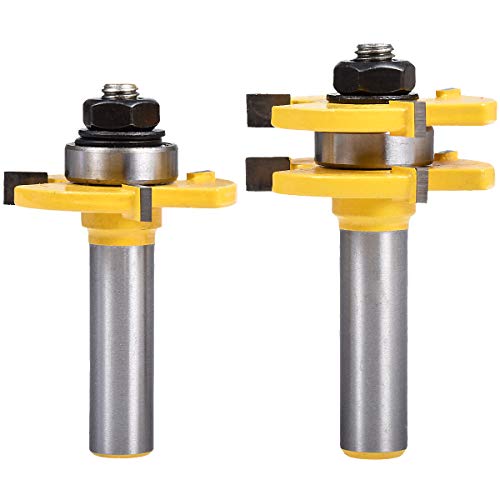 KATUR Tongue and Groove Router Bit Set 1/2 Inch Shank Grooving Router Bit Wood Milling Saw Cutter New Woodworking Tools 3 Teeth T Shape,(1/2 Shank,1/4 Tooth width,1/2 Tooth depth)