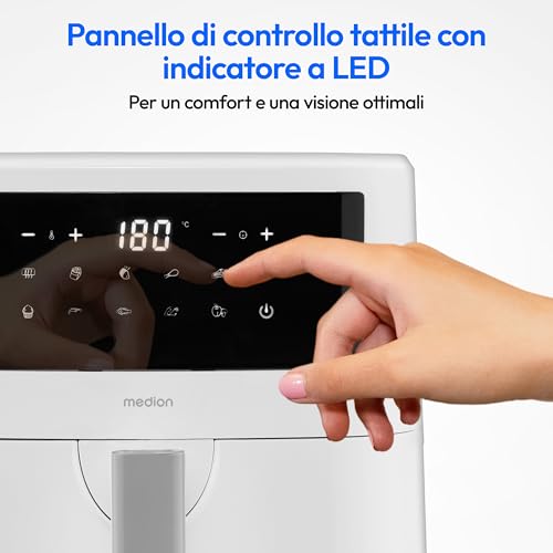 MEDION Friggitrice ad aria calda P10 XL (cestello XXL da 6,8 litri, 2.150 watt, due elementi riscaldanti in acciaio inox, 9 programmi automatici, pannello operativo touch, indicatore LED) - 8