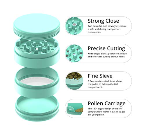 Keramische grinder crusher hechtvrij | 4-delig | Nano keramiek gecoate kruidenmolen | Ø 63 mm | incl. draagtas… - Image 4