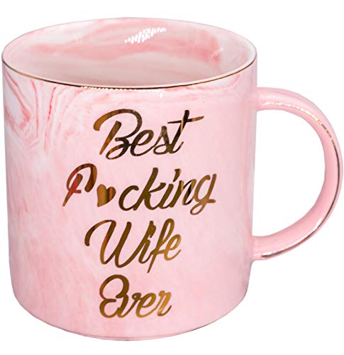 Mugpie Wife Gifts from Husband Funny Best Wife Ever Coffee Mug- Cute Valentines Day Anniversary Mothers Day Gifts Birthday Christmas Presents for Wife -Novelty 11.5oz Pink Marble Ceramic Coffee Cup