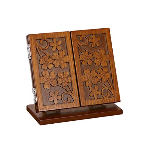 1-Piece Makeup Mirror, Wooden Vanity Mirror with leaf Carved design, Foldable Retro Panoramic Desktop Mirror for Bedroom & Living Room, Brown, Adjustable Angle