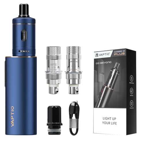Original VAPTIO Cosmo 2 Plus Kit Cigarrillo Electrónico 3000mAh Batería 35W con 3.0ml Cosmo 2 Plus Tank, Kit de Inicio con 2 piezas Cosmo Coil 0.7ohm/1.0ohm,sin e-líquido sin nicotina (azul)
