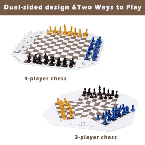 Juego de mesa de ajedrez para 3 o 4 jugadores con tablero de cuero miniatura 3