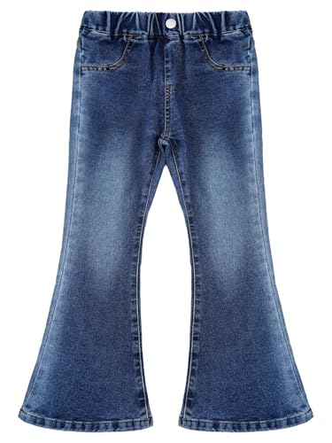 Kids Girls Casual Flared Jeans Mid Waist Bell Denim Bottoms Stretch Fitted Pants with Pocket3
